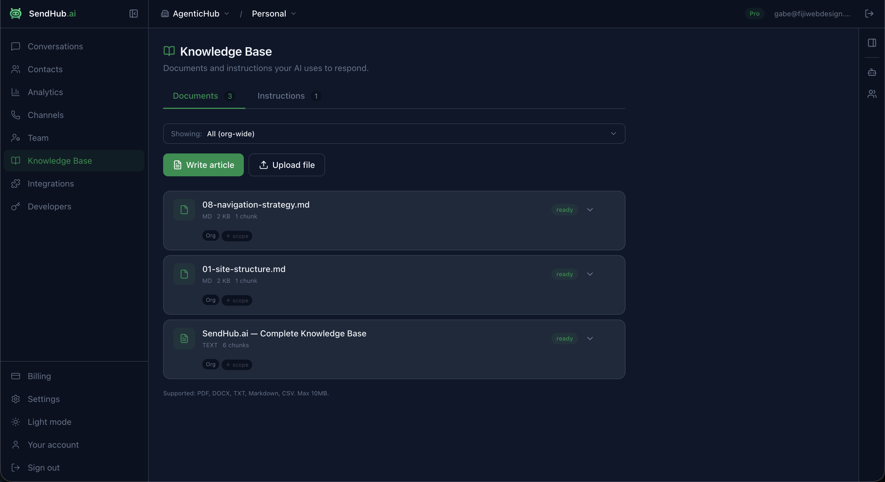 Knowledge Base - dark theme