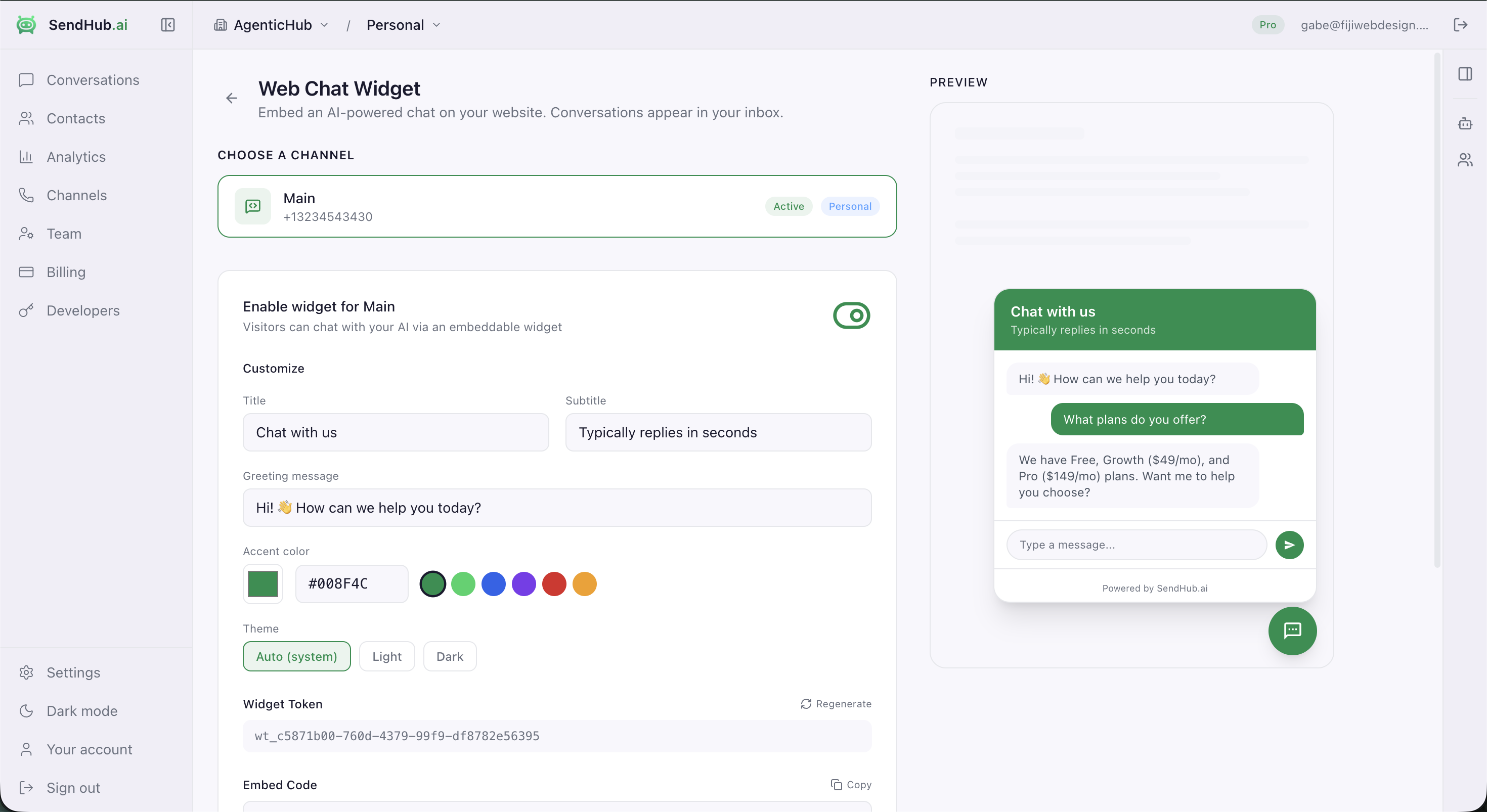 Web chat widget - light theme